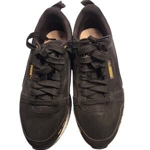 Puma R78 Raw Metallics athletic sneakers black gold accent Women's size 7.5 US